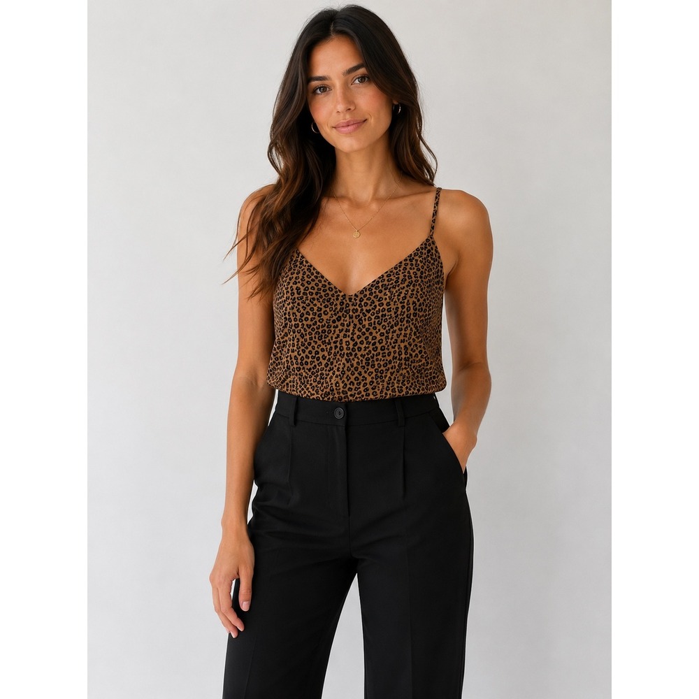 L'Agence Jane Leopard Print Silk Camisole Tank Brown Black Size S